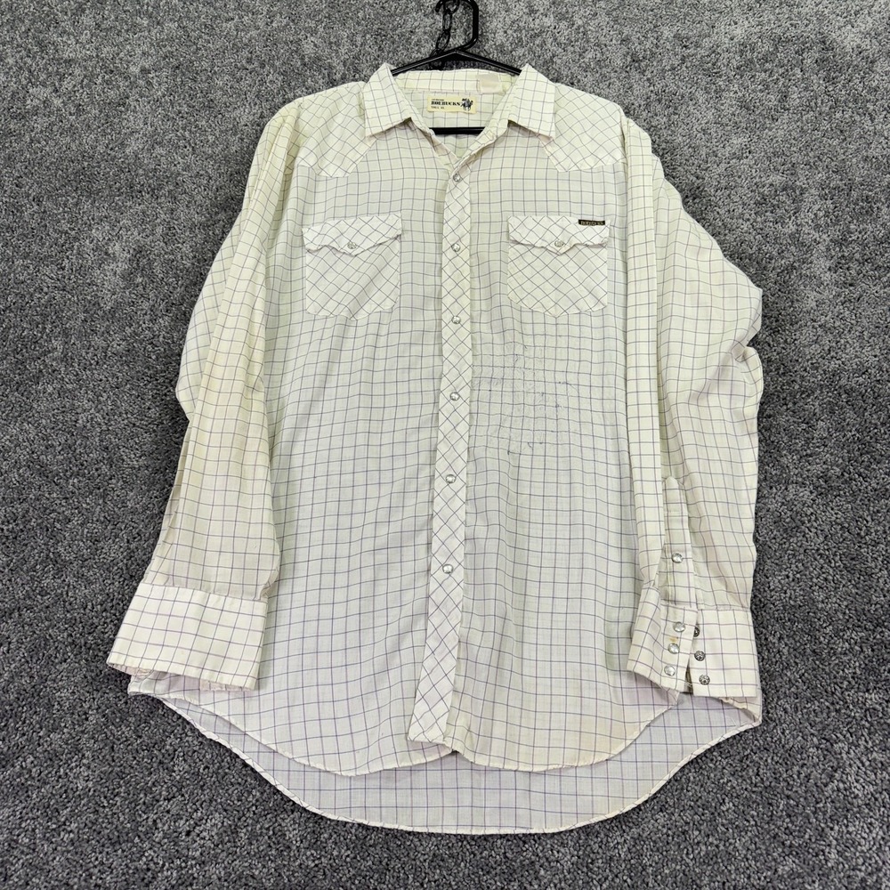 Vtg Roebucks Shirt Mens XLT White Long Sleeve Snap Western Cowboy Pockets Work